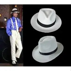 White 100% Wool Fedora Hat Black Contrast Band Vintage Cowboy Cap