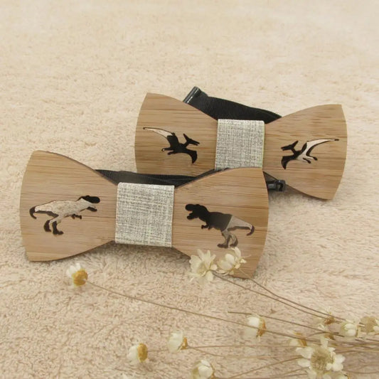 Kids Wooden Dinosaur Bow Tie Cartoon Bowtie for Boys Accessories