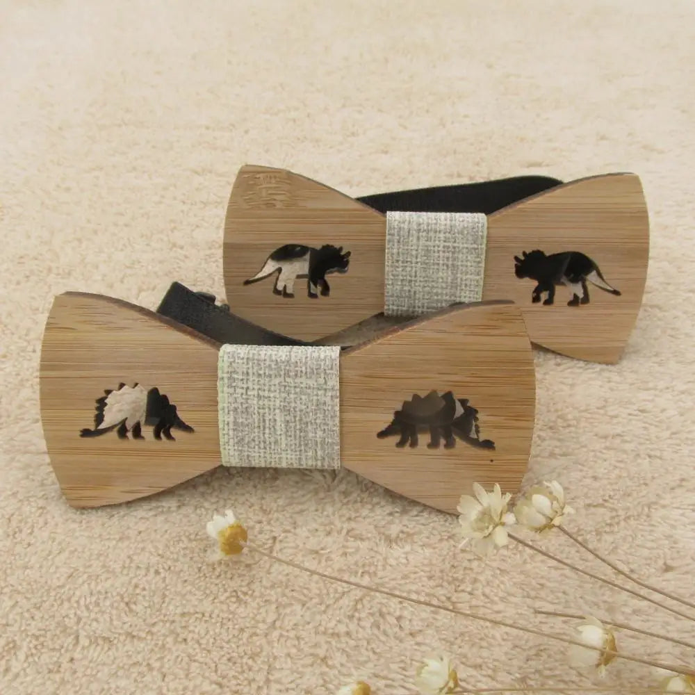 Kids Wooden Dinosaur Bow Tie Cartoon Bowtie for Boys Accessories