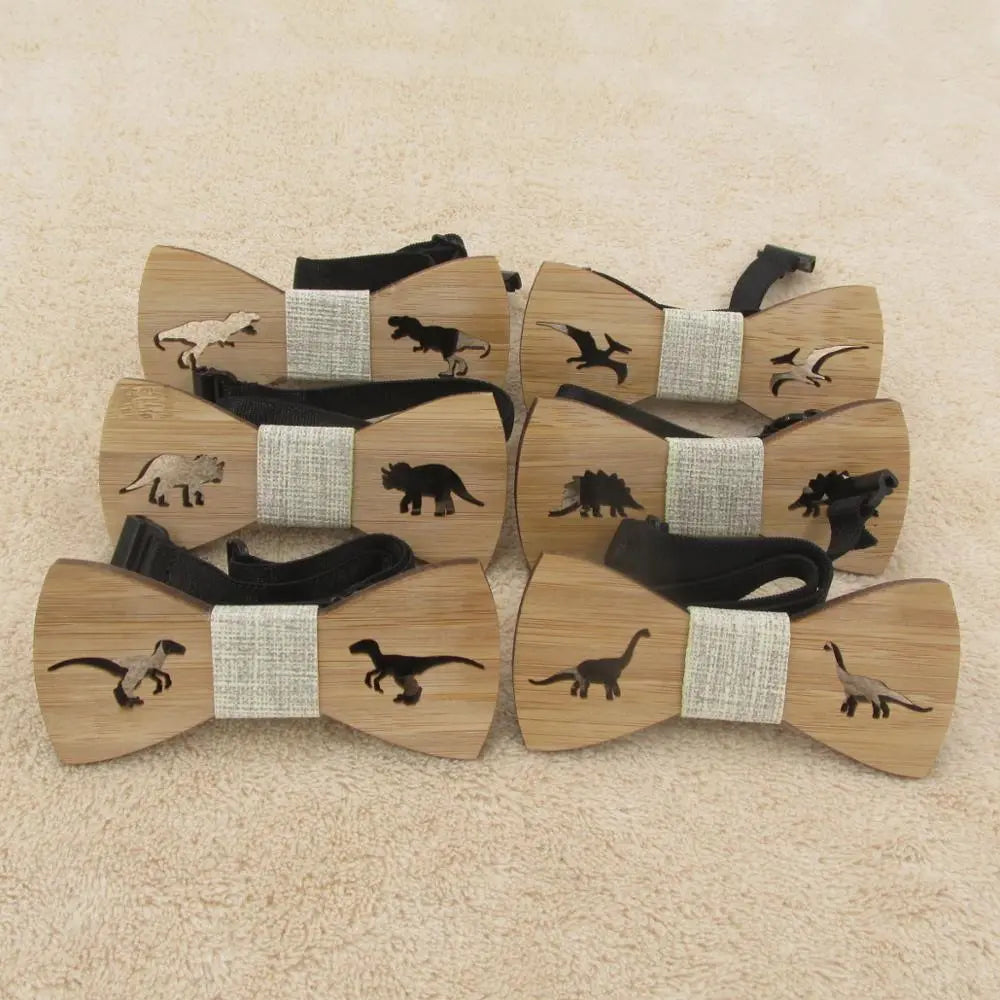 Kids Wooden Dinosaur Bow Tie Cartoon Bowtie for Boys Accessories