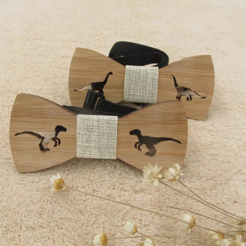 Kids Wooden Dinosaur Bow Tie Cartoon Bowtie for Boys Accessories